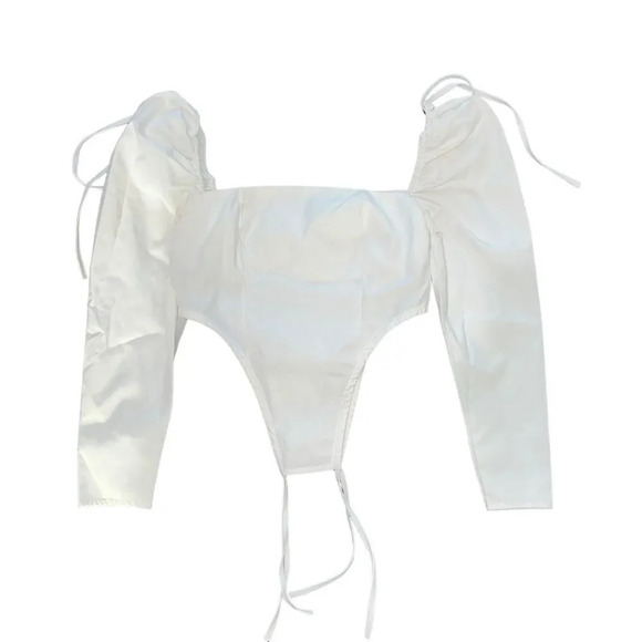 Pretty Little Thing | White Cut Out Ruched Detail Long Sleeve Blouse Size 4 - Picture 2 of 7